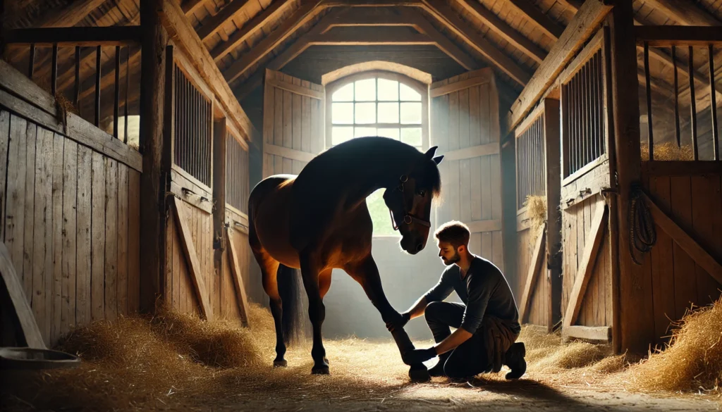 Handsome man solve horse problems